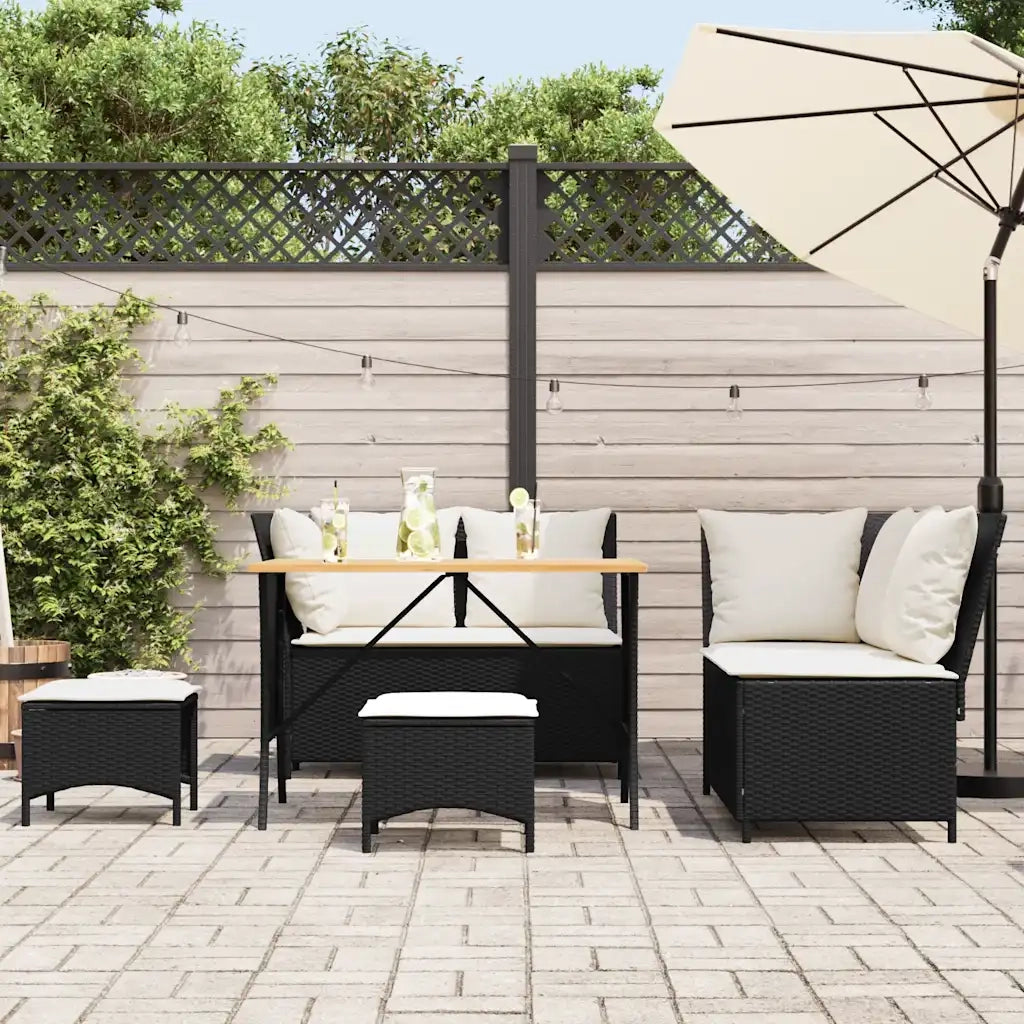 Set Divani da Giardino 5 pz con Cuscini in Polyrattan Nero 3365345