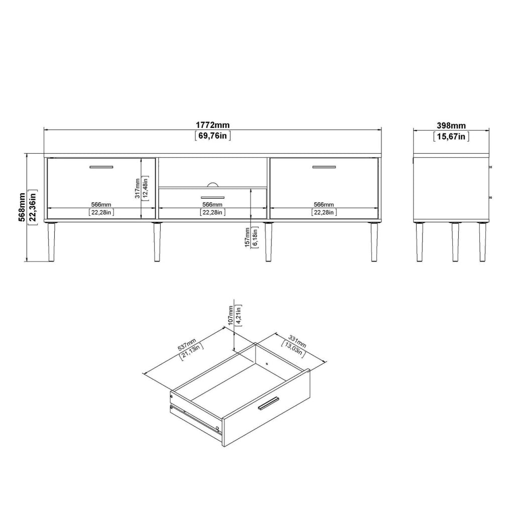 Mobile porta TV Anselme, Credenza da soggiorno, Armadio basso per TV, Base parete attrezzata, 177x40 h57 cm, Nero