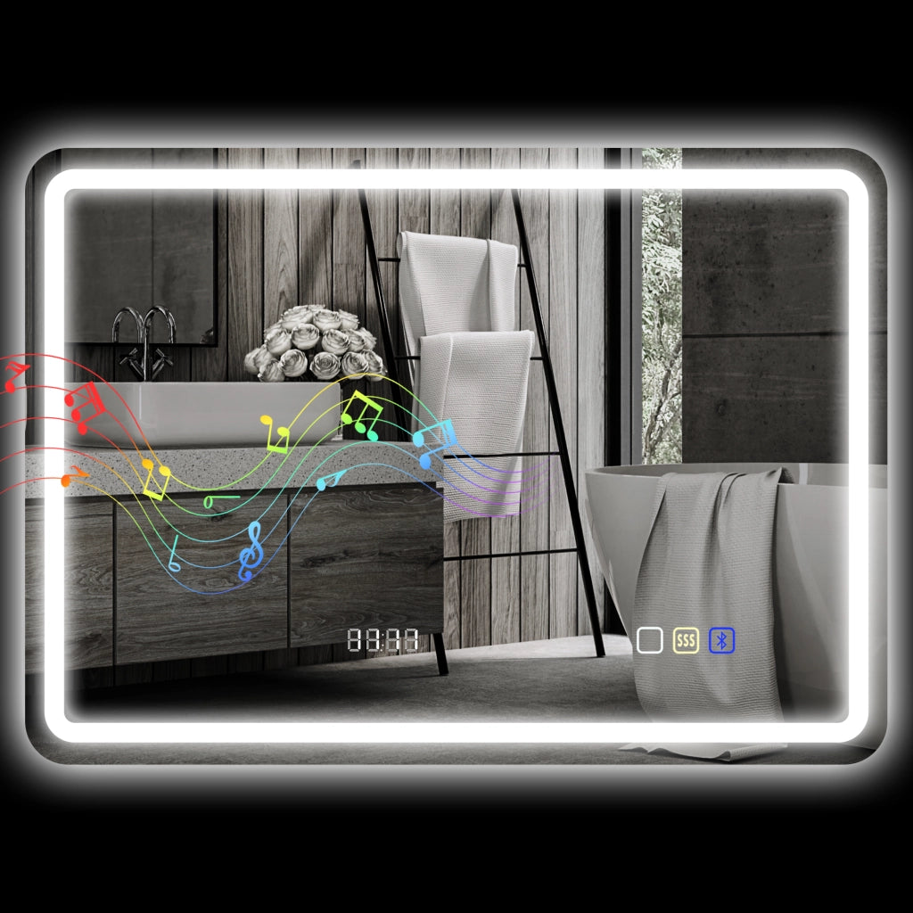Specchio da Bagno con Bluetooth e Illuminazione LED ¨C Minimal ¨C Argento 50x70 cm