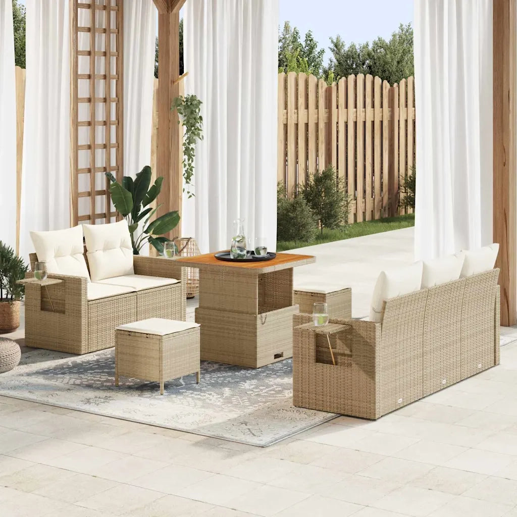 Set Divano da Giardino con cuscino 8 pcs Beige polyrattan