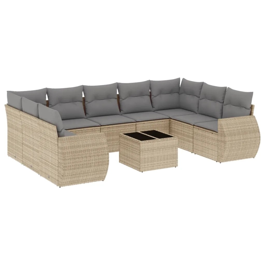 Set Divano da Giardino 10 pz con Cuscini Beige in Polyrattan 3254146