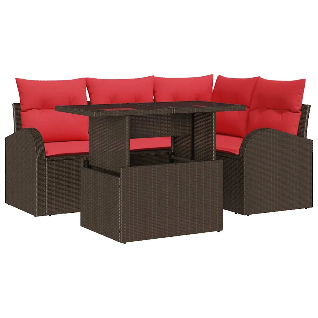 Set Divano da Giardino 5 pcs Marrone e Rosso polyrattan 3348640