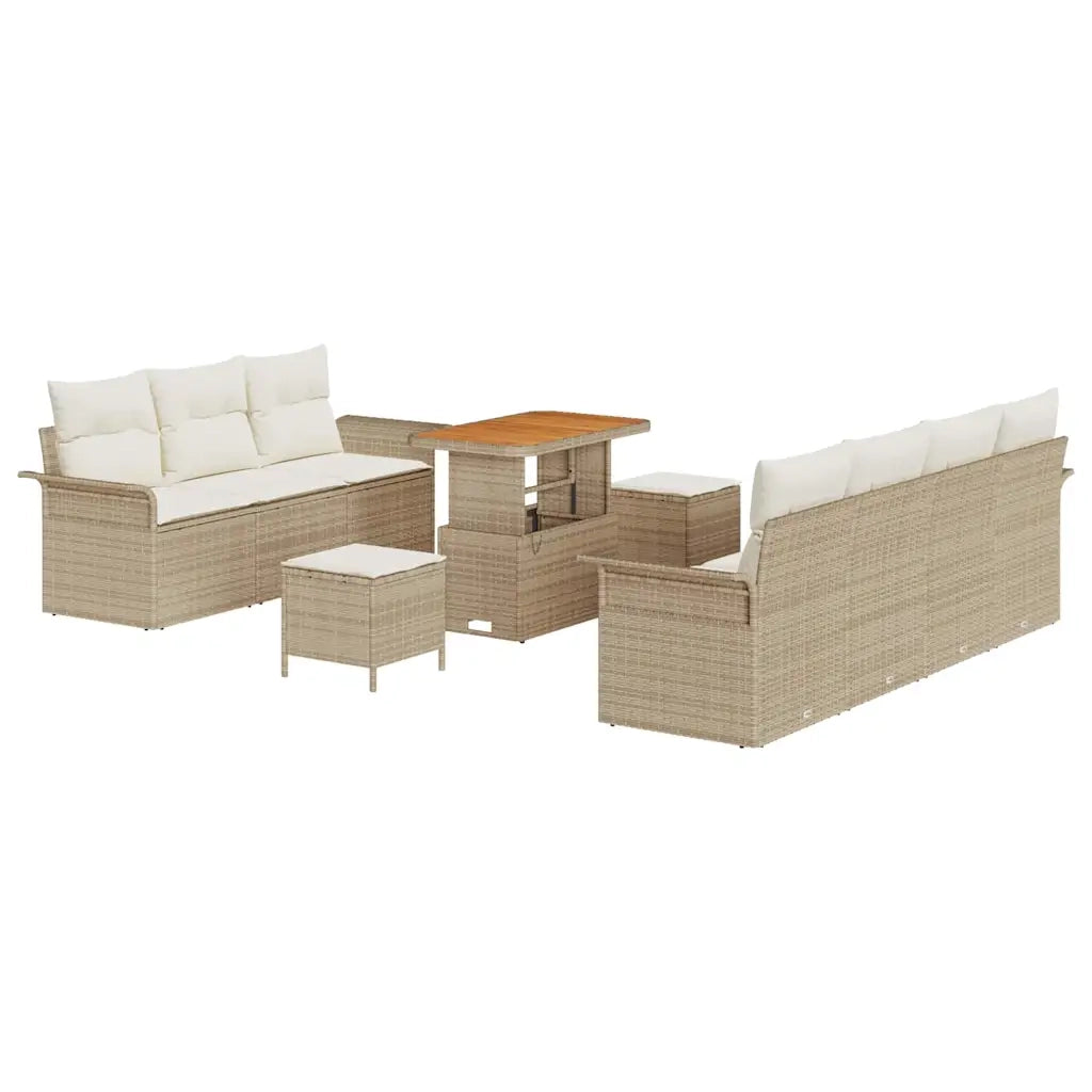 Set Divano da Giardino con cuscino 10 pcs Beige polyrattan