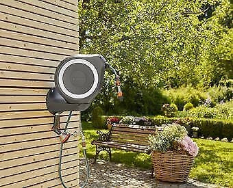 Gardena 18612-20 RollUp M Avvolgitubo Automatico da Parete con Tubo 20 m Diametro 11 mm colore Nero Blu Grigio