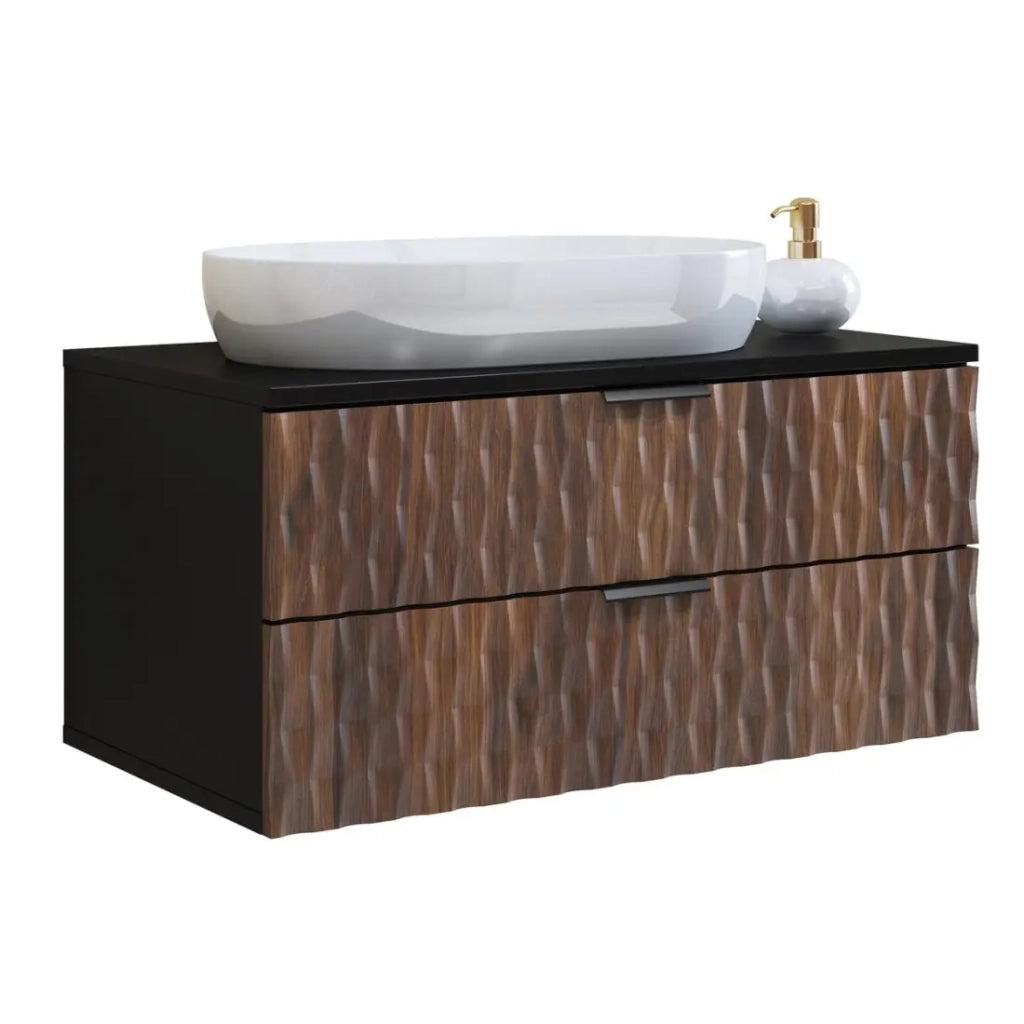 Set di 3 mobili da bagno KING – Rovere scuro e nero - 60 cm