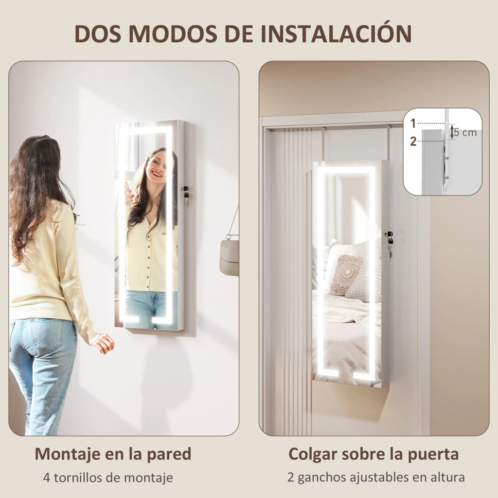 Specchio Armadio da Parete con Luci LED e Serratura ¨C Minimal ¨C Bianco