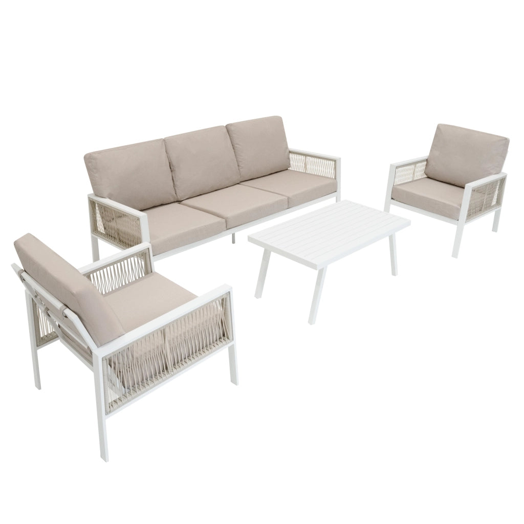 Set Mobili da Esterno 4 Pezzi in Alluminio Divano Tavolino Poltrone Bianco