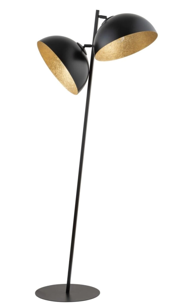 Lampada da terra inclinata bianca, 2 cupole nero-oro E27 Sigma