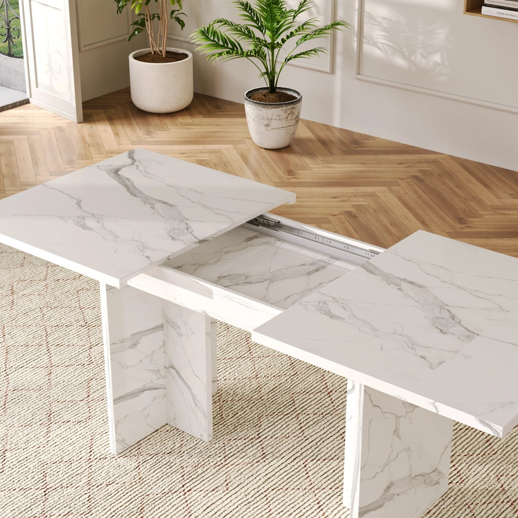 Tavolo da pranzo allungabile 140-180 cm in MDF, effetto marmo bianco, per 6-8 persone