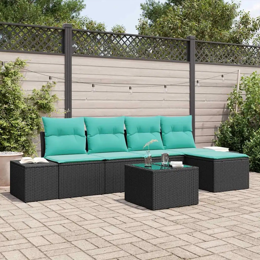 Set Divano da Giardino 5 pz Nero e Turchese polyrattan 3355705