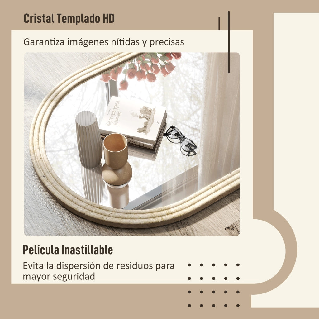 Specchio da Parete Arcuato ¨C Minimal ¨C 60x90 cm Beige Cornice Pietra
