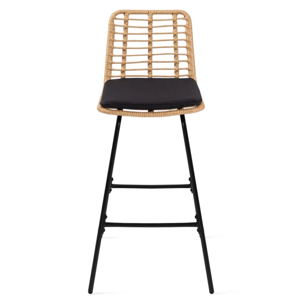 IDMarket - Set di 2 sgabelli da bar SUMMER in rattan con gambe in metallo nero