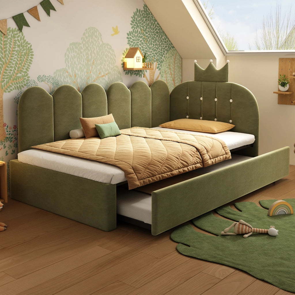 Letto sofa con letto estraibile velluto verde 90x200 cm