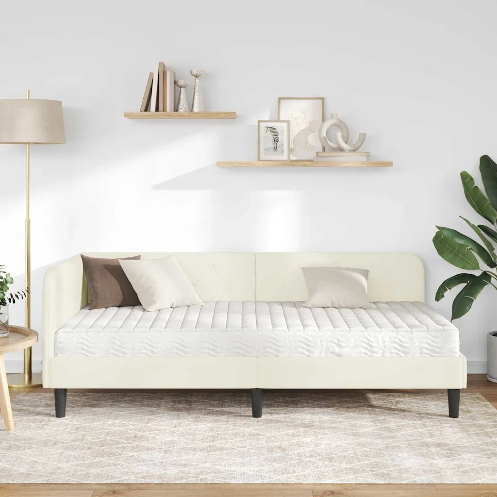 Cornice del letto ad angolo Crema 100 x 200 cm Velluto