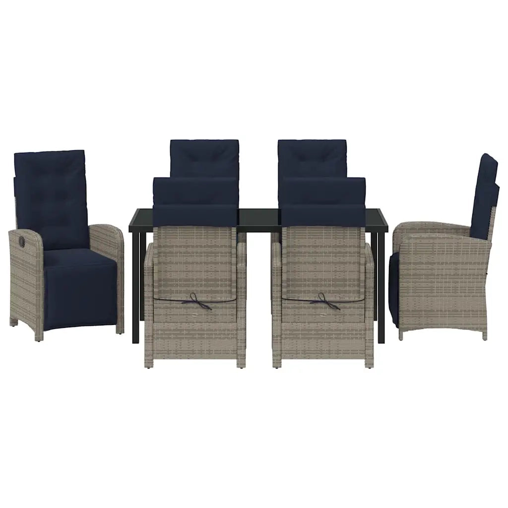 Set da Pranzo per Giardino con cuscino 7 pcs Grigio polyrattan