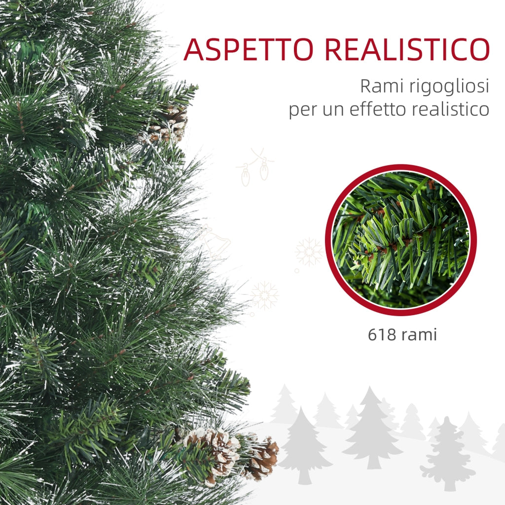 Albero di Natale Artificiale da 180cm con Pigne, 618 Rami e Base in Metallo, Verde