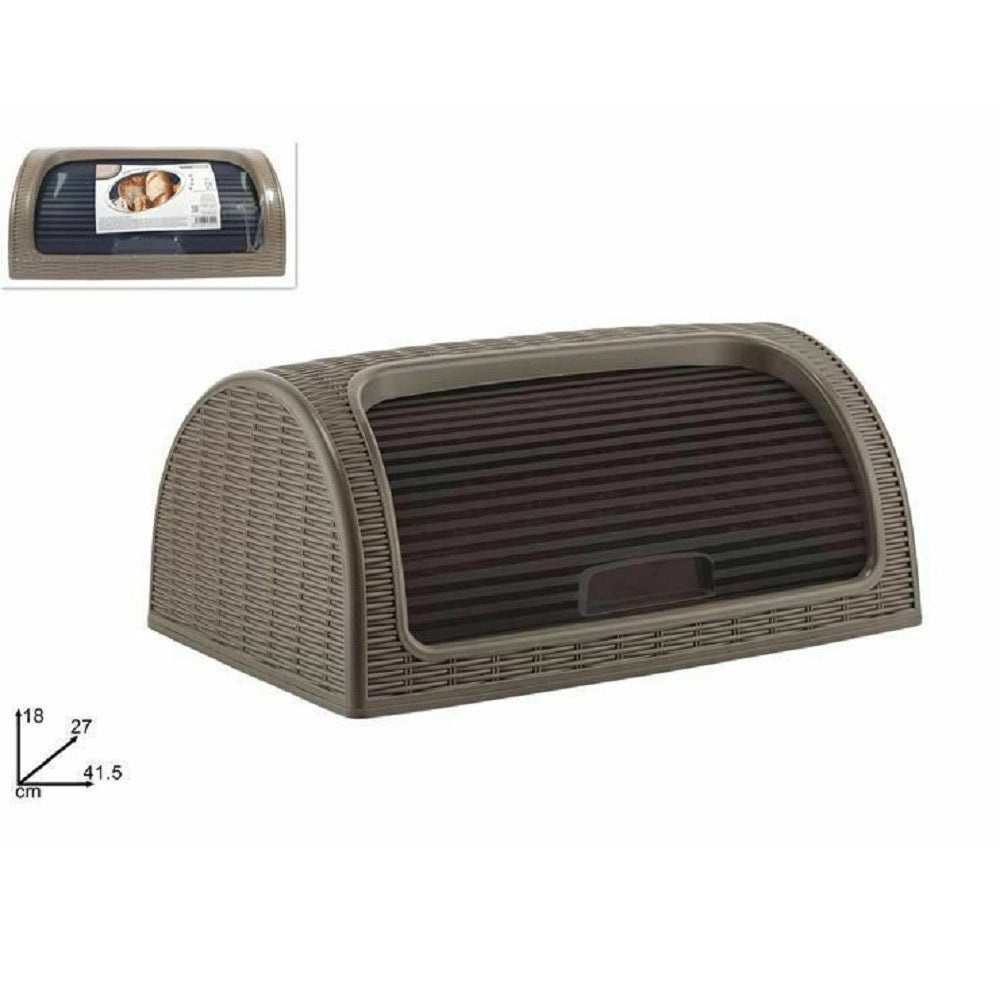Trade Shop - Portapane Pane Crock Serrandina Grande Rotolo Contenitore Effetto Rattan Marrone -