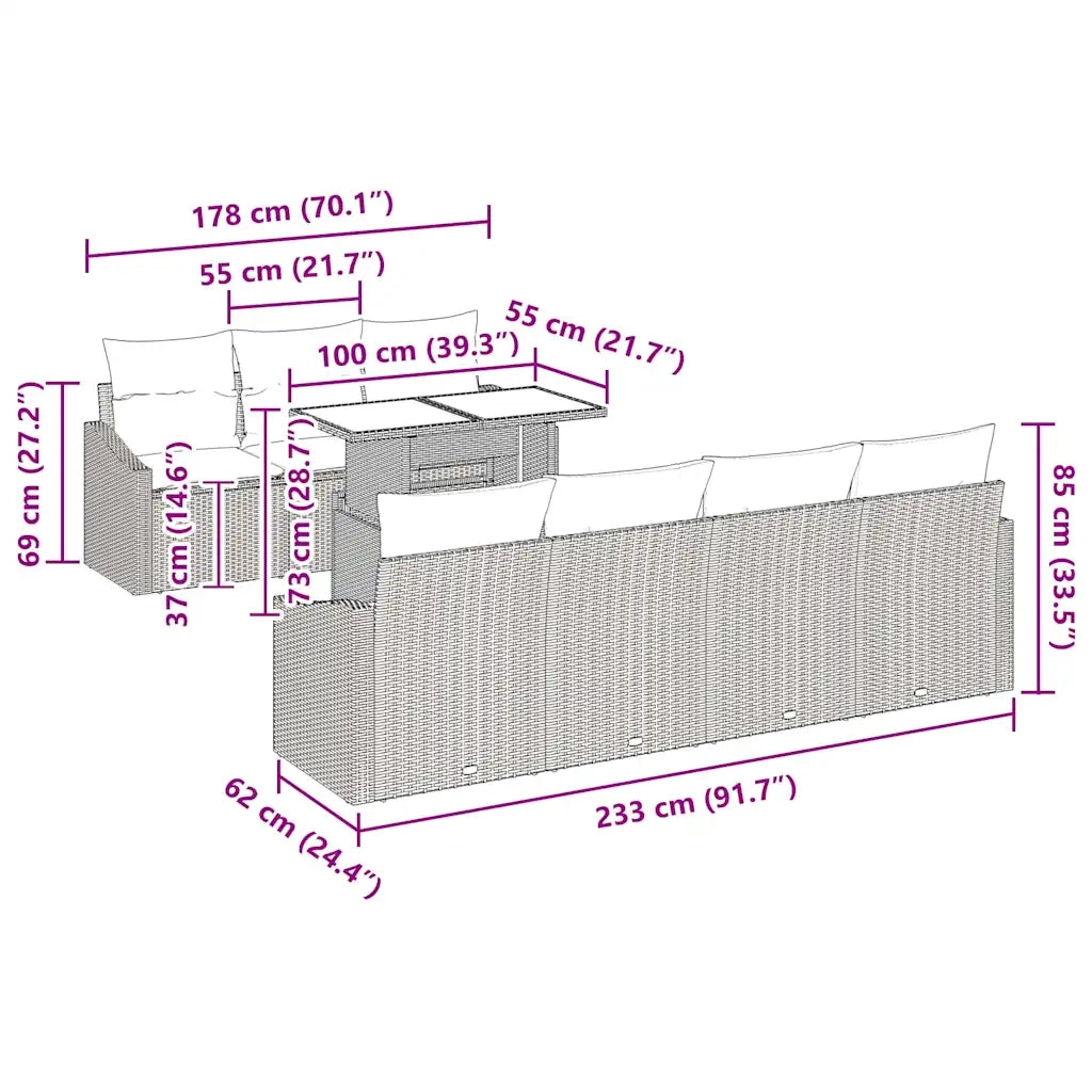Set Divano da Giardino 8 pcs Beige e Grigio Chiaro polyrattan 3348946