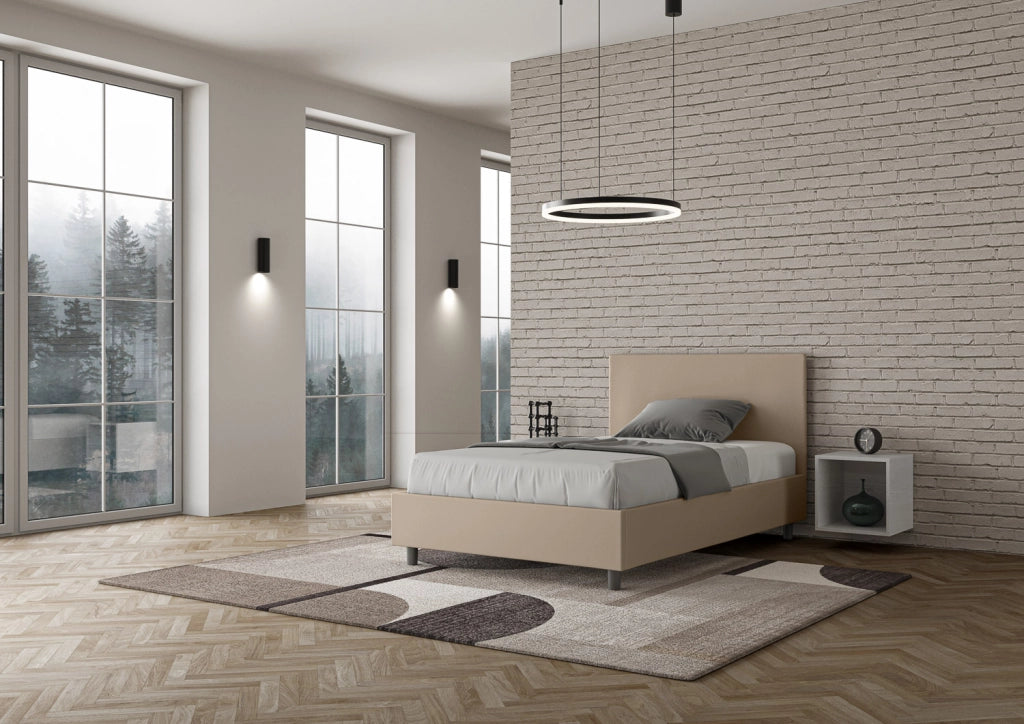 BS COM Letto una piazza e mezza con rete imbottito 120x200 similpelle tortora