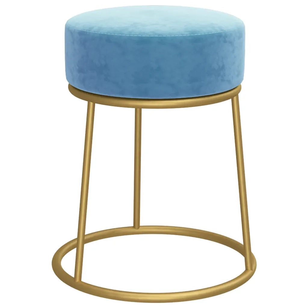 Sgabello Rotondo Azzurro in Velluto CFW9376967