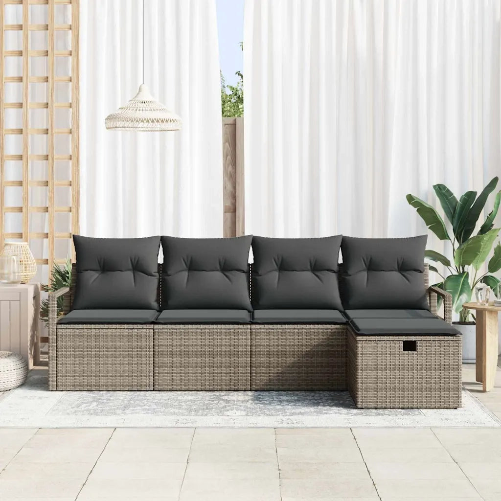 Set Divano da Giardino con cuscino 5 pcs Grigio Poly Rattan 3360490