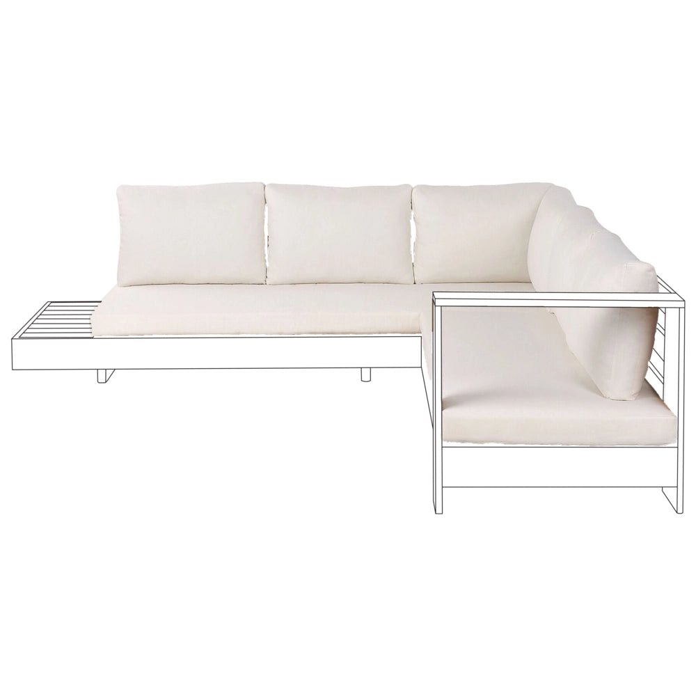 Set di copricuscini per esterni in tessuto bianco sporco per divano, sedile, schienale e federe.