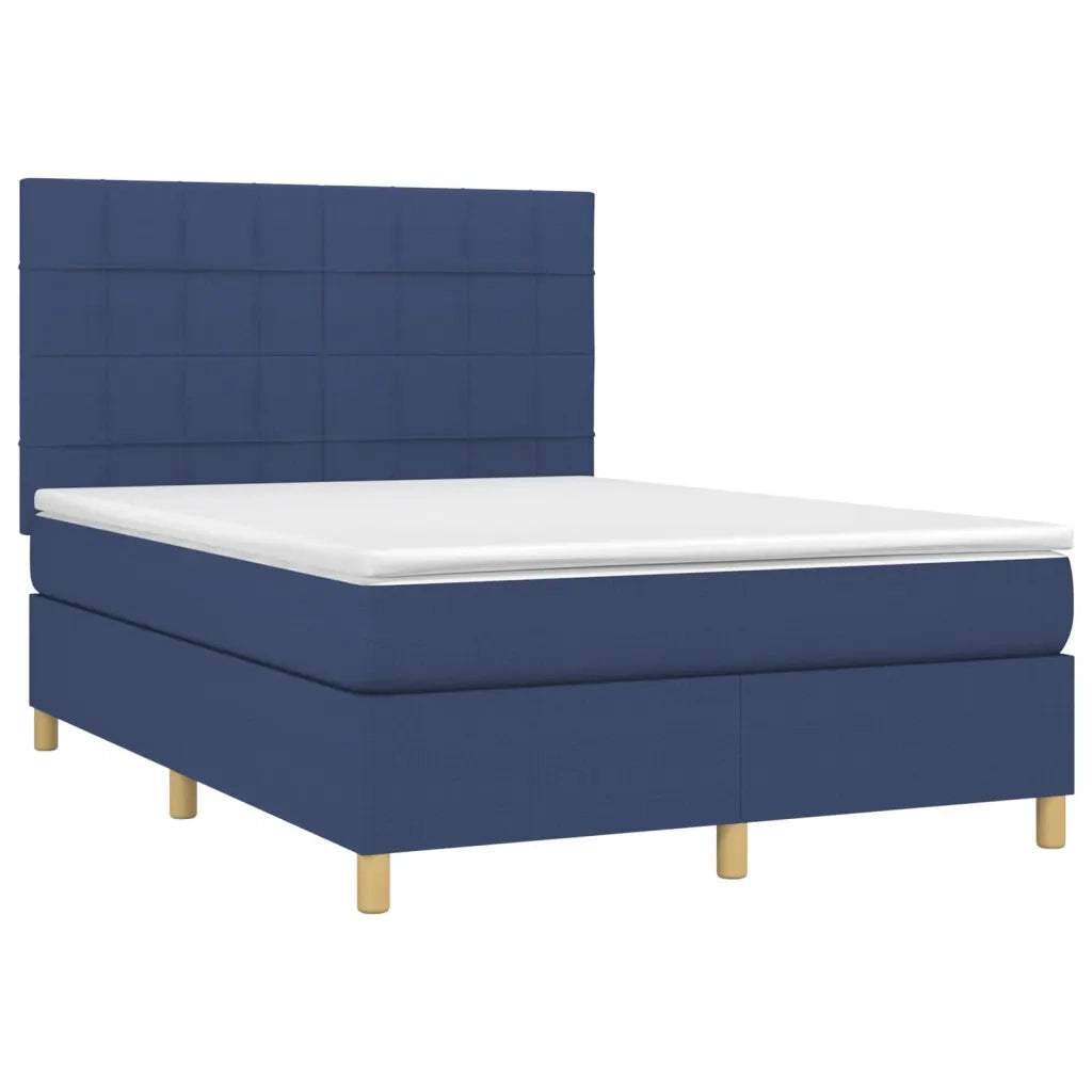 Letto a Molle con Materasso e LED Blu 140x190 cm in Tessuto