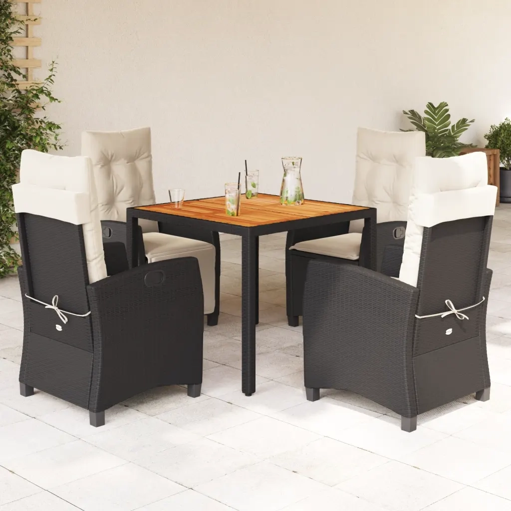 Set da Pranzo da Giardino 5 pz Nero con Cuscini in Polyrattan 3212655