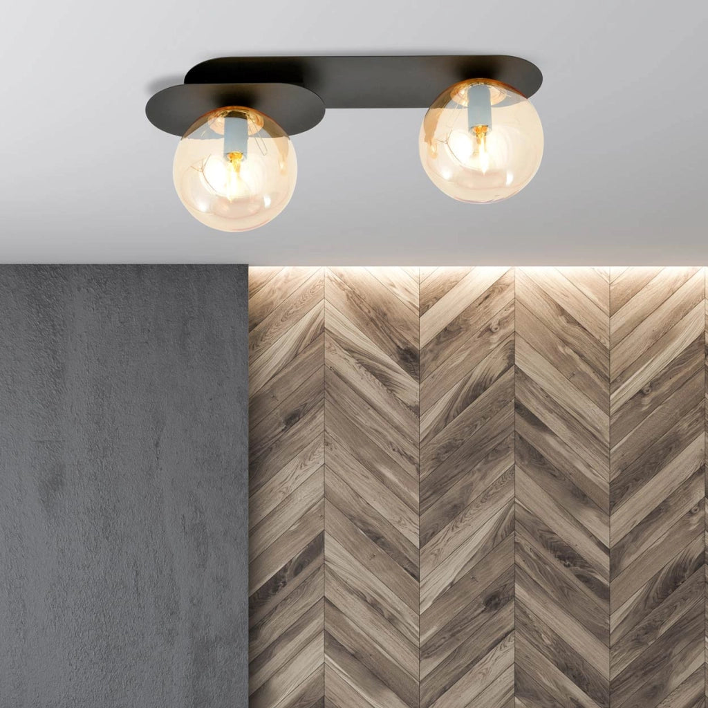 Plafoniera Emibig PLAZA 2 luci E14 nero/miele metallo