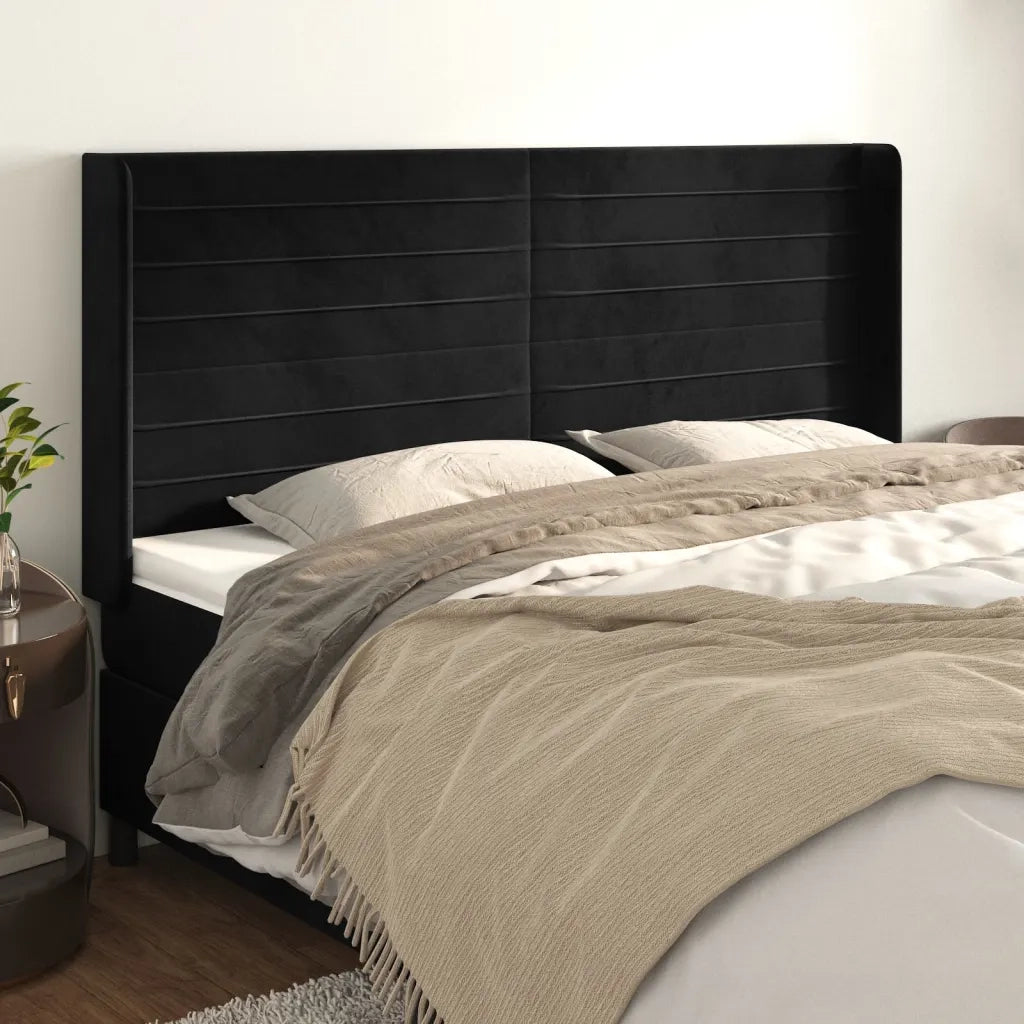Testiera | Testata ad Orecchio Nera 203x16x118/128 cm in Velluto