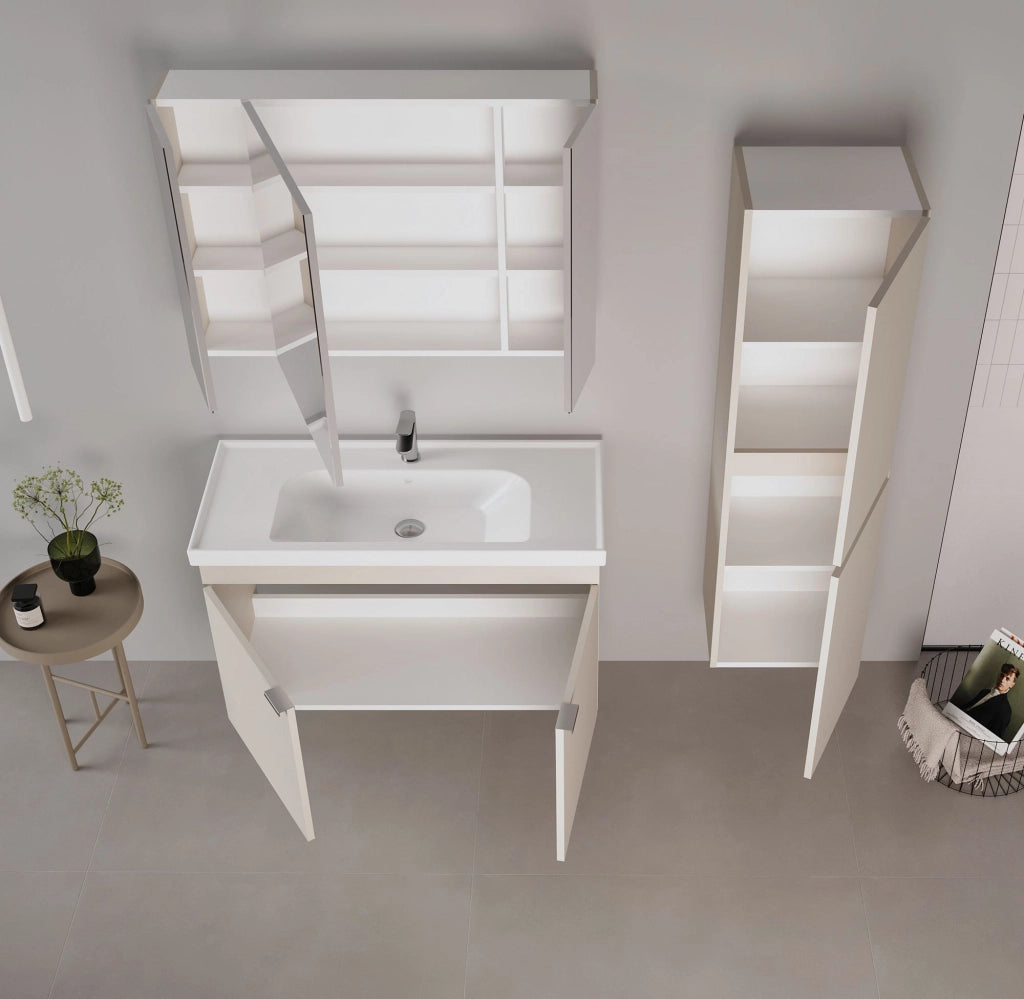 Mobile da bagno con specchio "Desna 100" - 97 x 16 x 66 cm - Sabbia