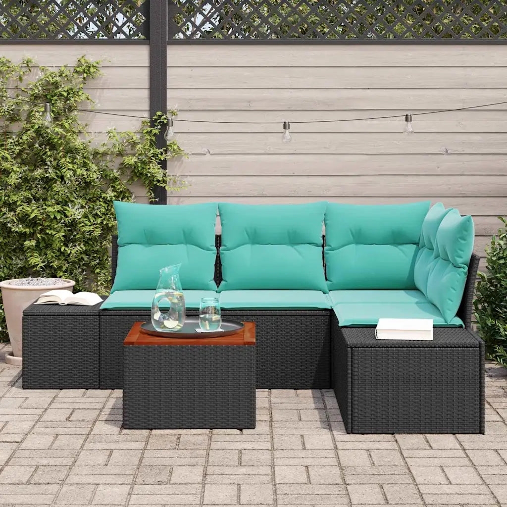 Set Divano da Giardino 5 pz Nero e Turchese polyrattan 3356625