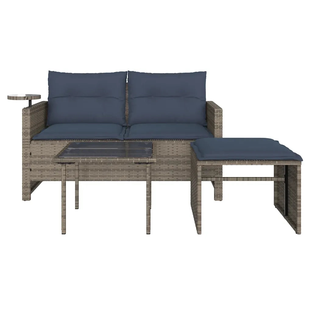 Set Divani da Giardino 3 pz con Cuscini Grigio in Polyrattan 365464
