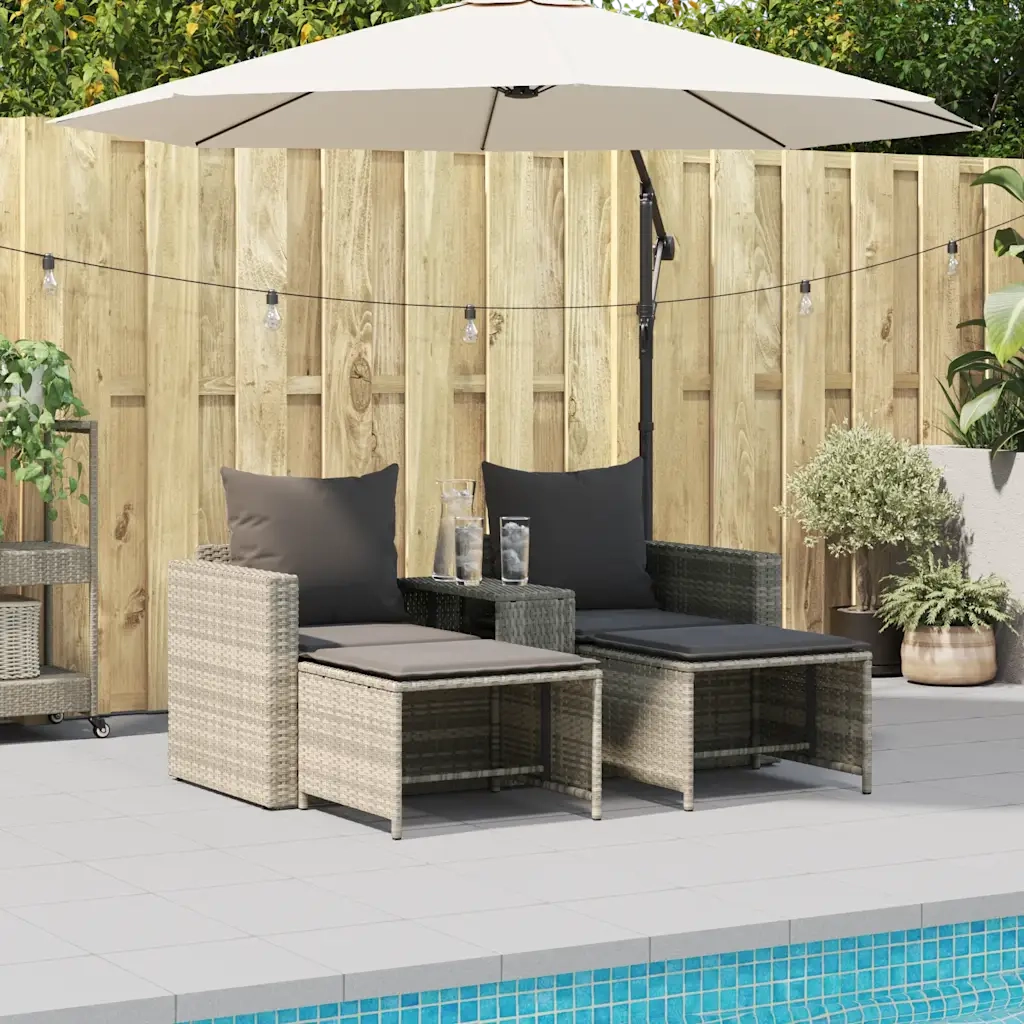 Set Divano da Giardino 5pz con Cuscini-Sofa da Giardino-Divanetto da esterno Grigio Chiaro Polyrattan 122905