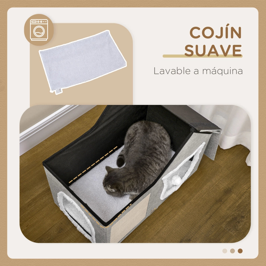 Casetta Gatti con Cuscino Graffiato e Palla ¨C Minimal ¨C 65x41x45.5 cm Grigio