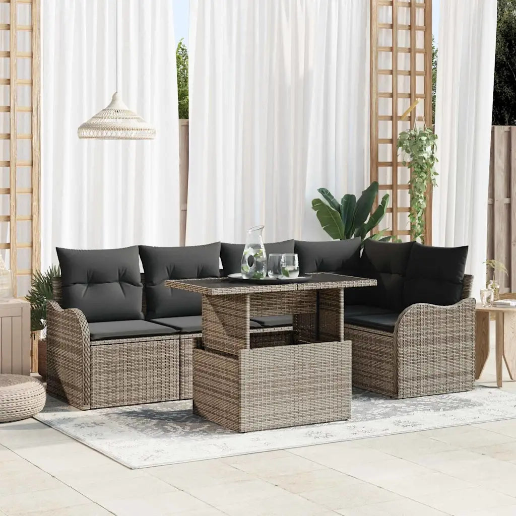 Set Divano da Giardino 6 pcs Grigio Rattan in Polipropilene