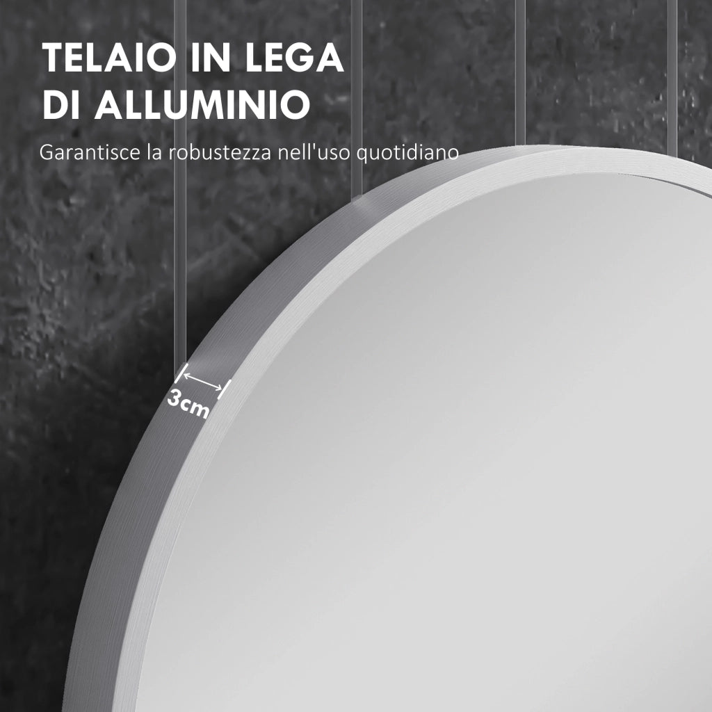 Specchio Bagno Ovale da Parete 60x90 cm con Cornice in Alluminio Verticale o Orizzontale Argento