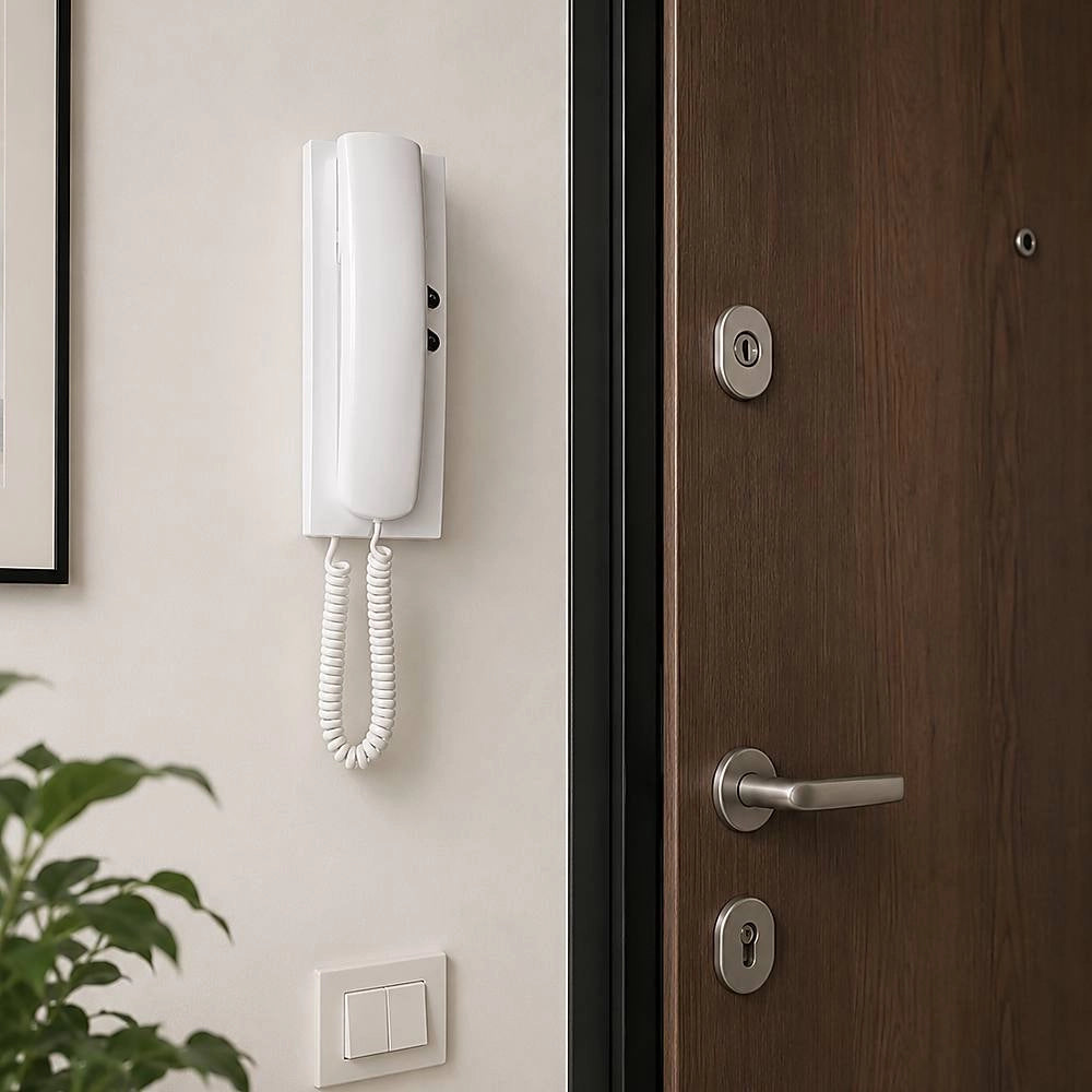 Citofono da parete bianco con doppio pulsante multifilo