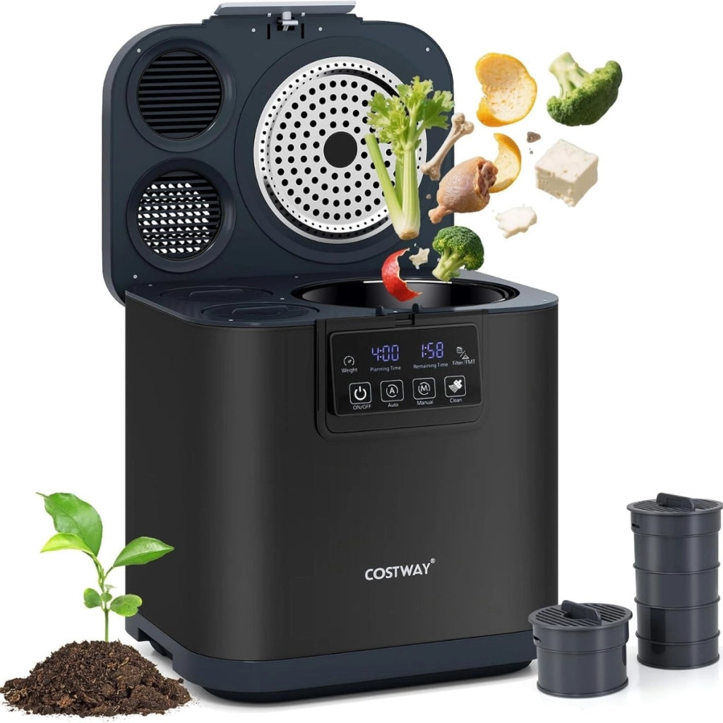 Compostiera da cucina elettrica da 4 L con coperchio auto-pulente-Macchina intelligente per trasformare rifiuti alimentari in fertilizzante secco Nero