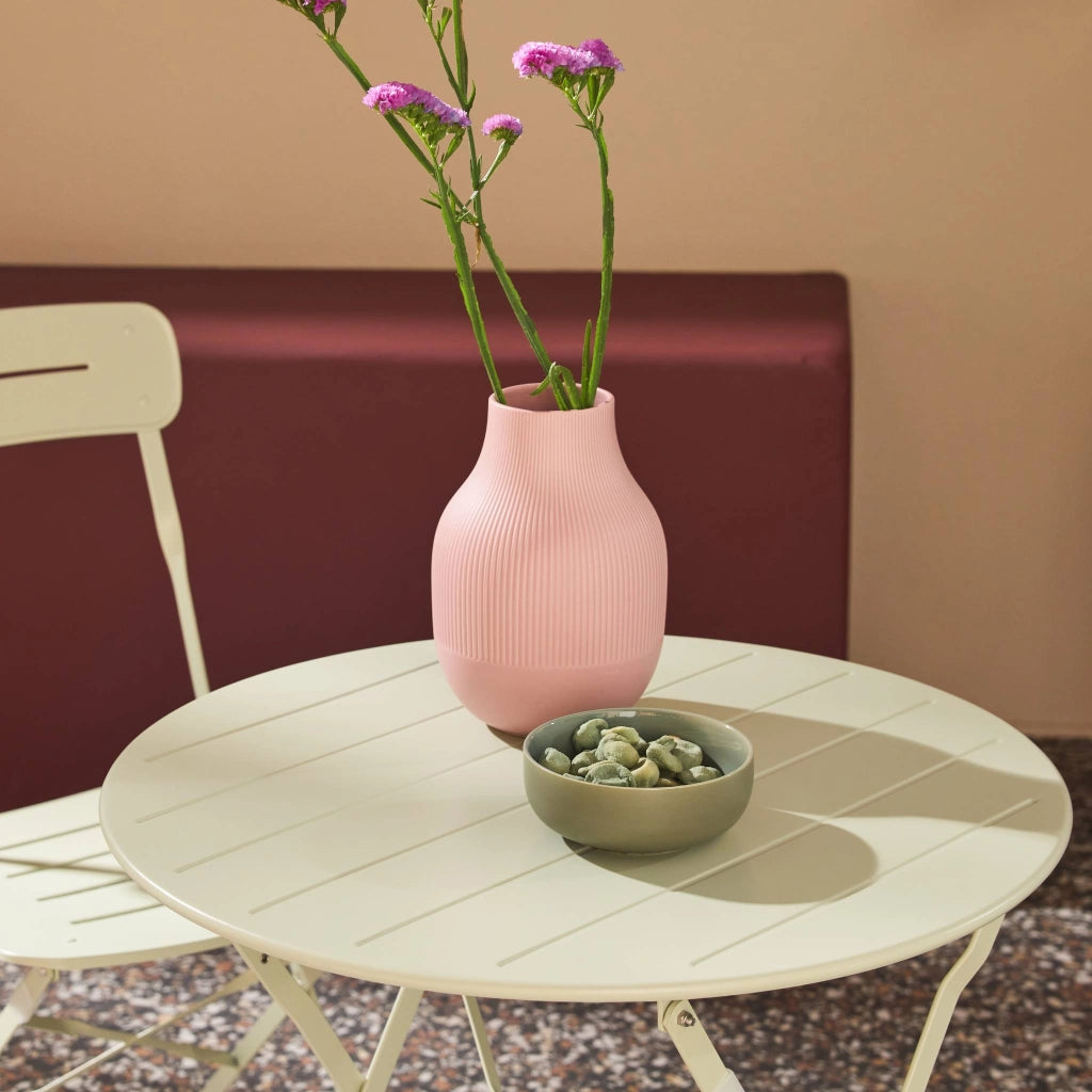 Set tavolo da giardino bistrot pieghevole rotondo in acciaio, 2 sedie,
