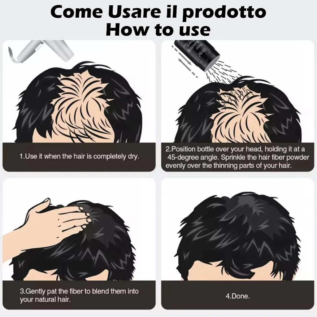 Fibre Capelli x 2 Barattoli Volumizzante Polvere per capelli Correttore Nero 27g