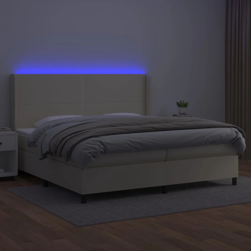 Giroletto a Molle con Materasso e LED Crema 200x200 cm 3139285