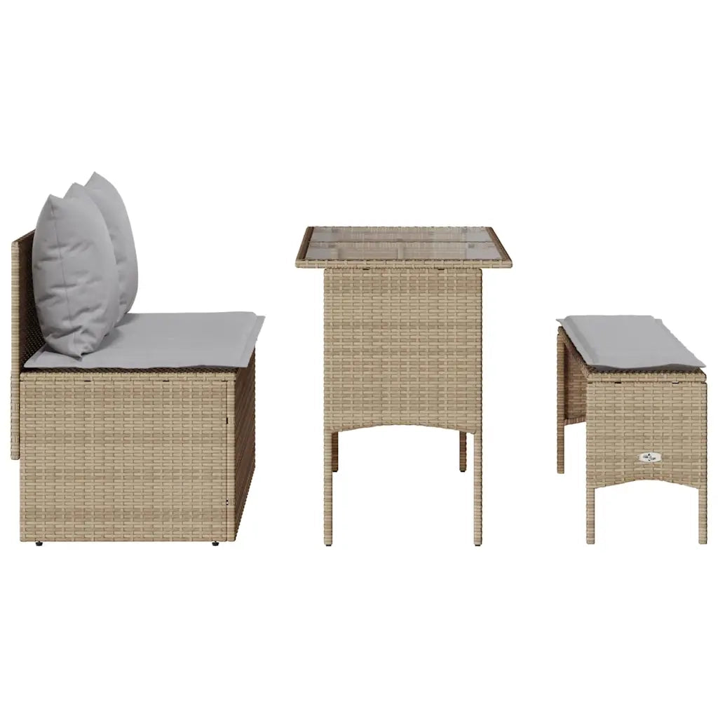Set da Pranzo da Giardino 3 pz con Cuscini Beige in Polyrattan 4104184