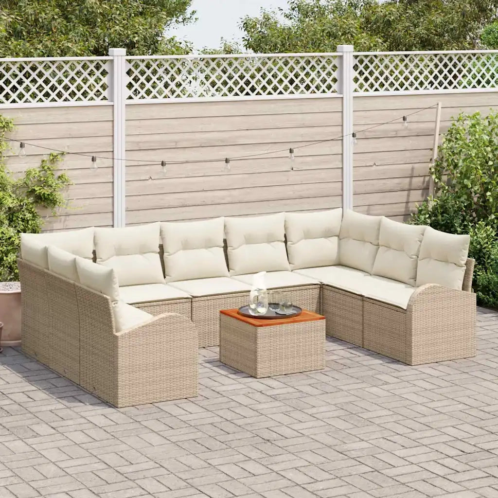 Set Divano da Giardino 10 pcs Beige e Crema polyrattan