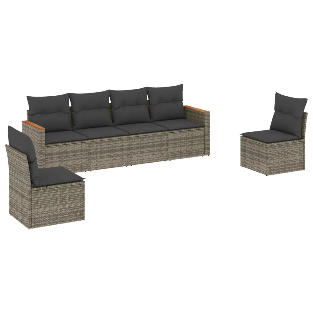 Set Divano da Giardino 6 pz con Cuscini Grigio in Polyrattan 3225864