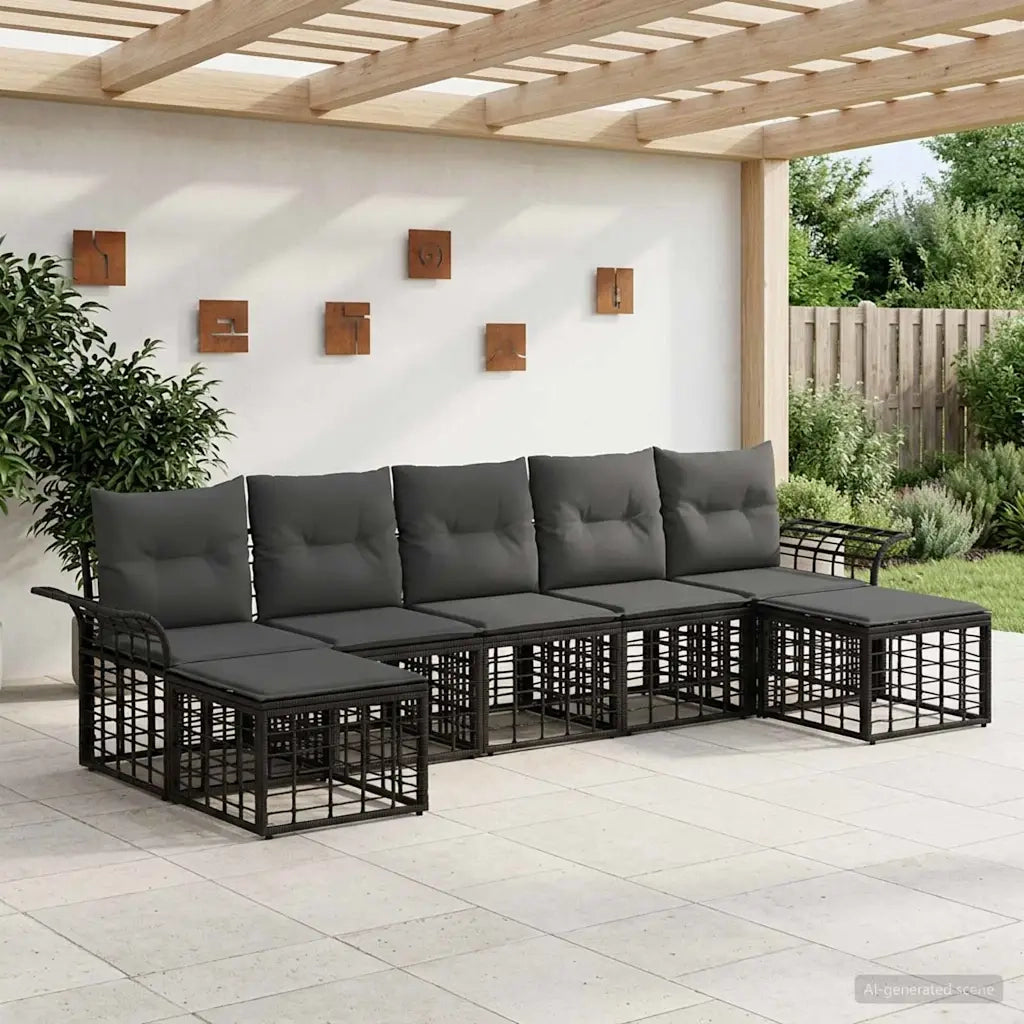 Set di divani da esterno 7 pcs Nero e Grigio scuro Poliestere 3437745
