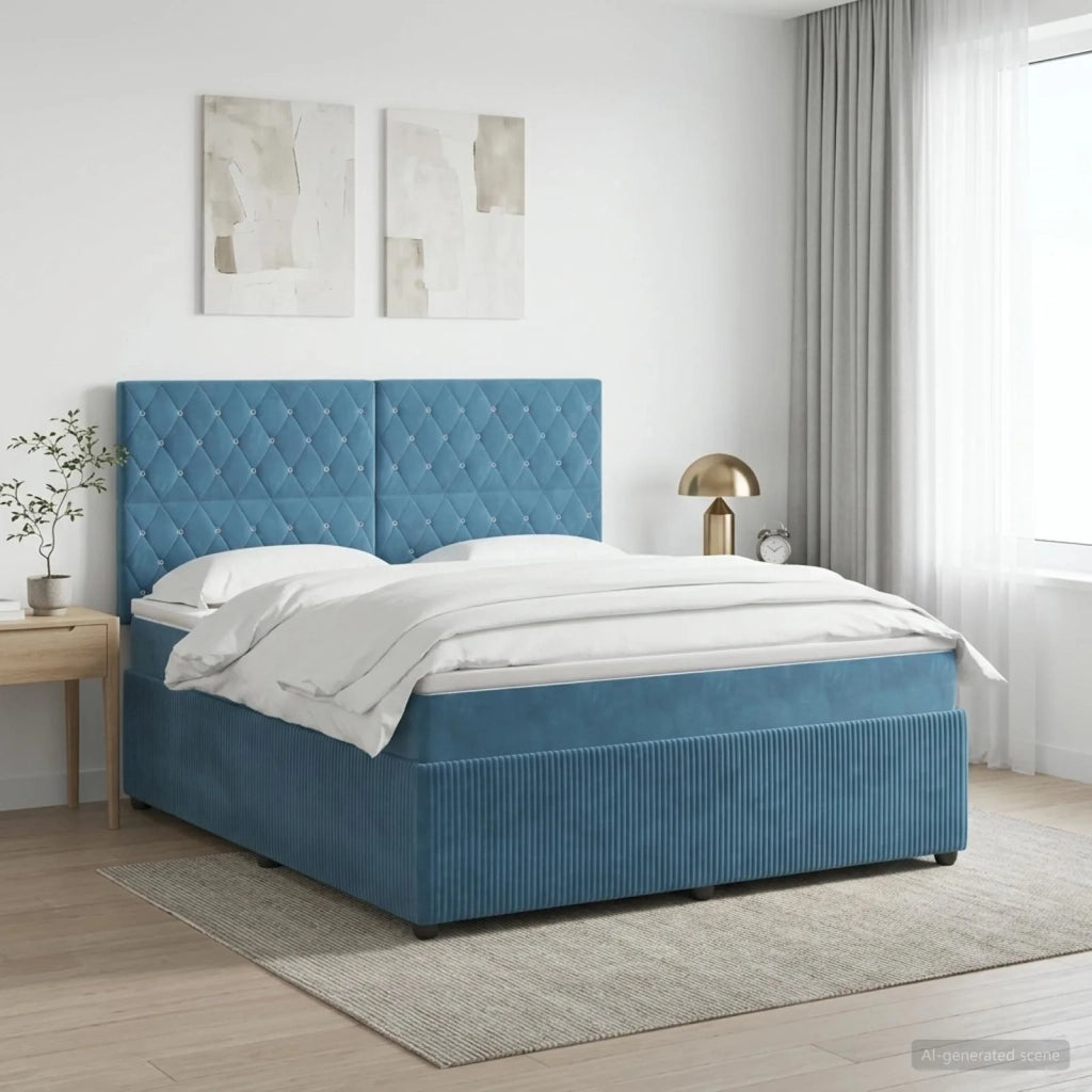 Letto box spring con materasso Blu 140 x 200 cm Velluto 3454617