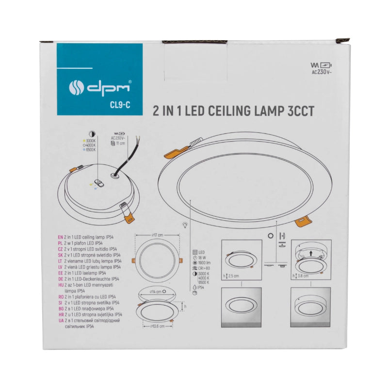 Plafoniera LED 18W 2in1 tonda nera IP54 DPM 3000-6000K
