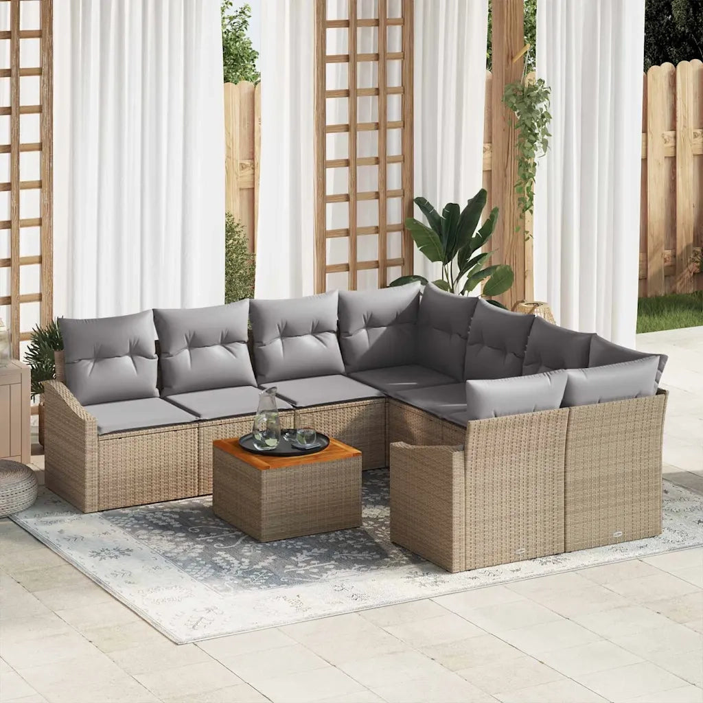 Set Divano da Giardino 9 pcs Beige e Grigio Chiaro polyrattan