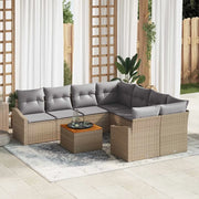 Set Divano da Giardino 9 pcs Beige e Grigio Chiaro polyrattan